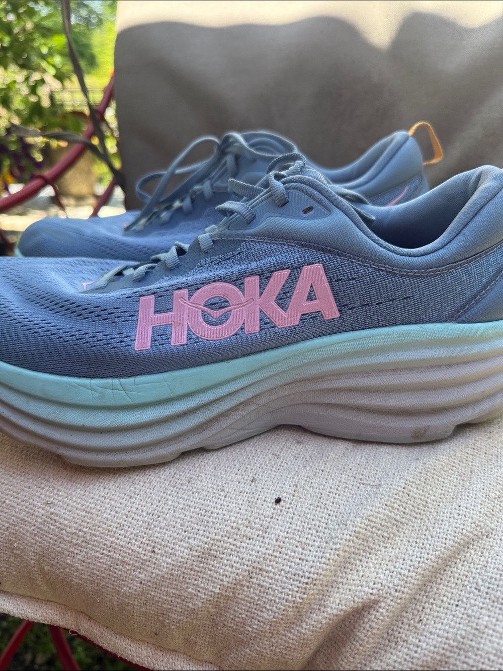 Hoka Women's Blue Running Shoes with Pink Logo